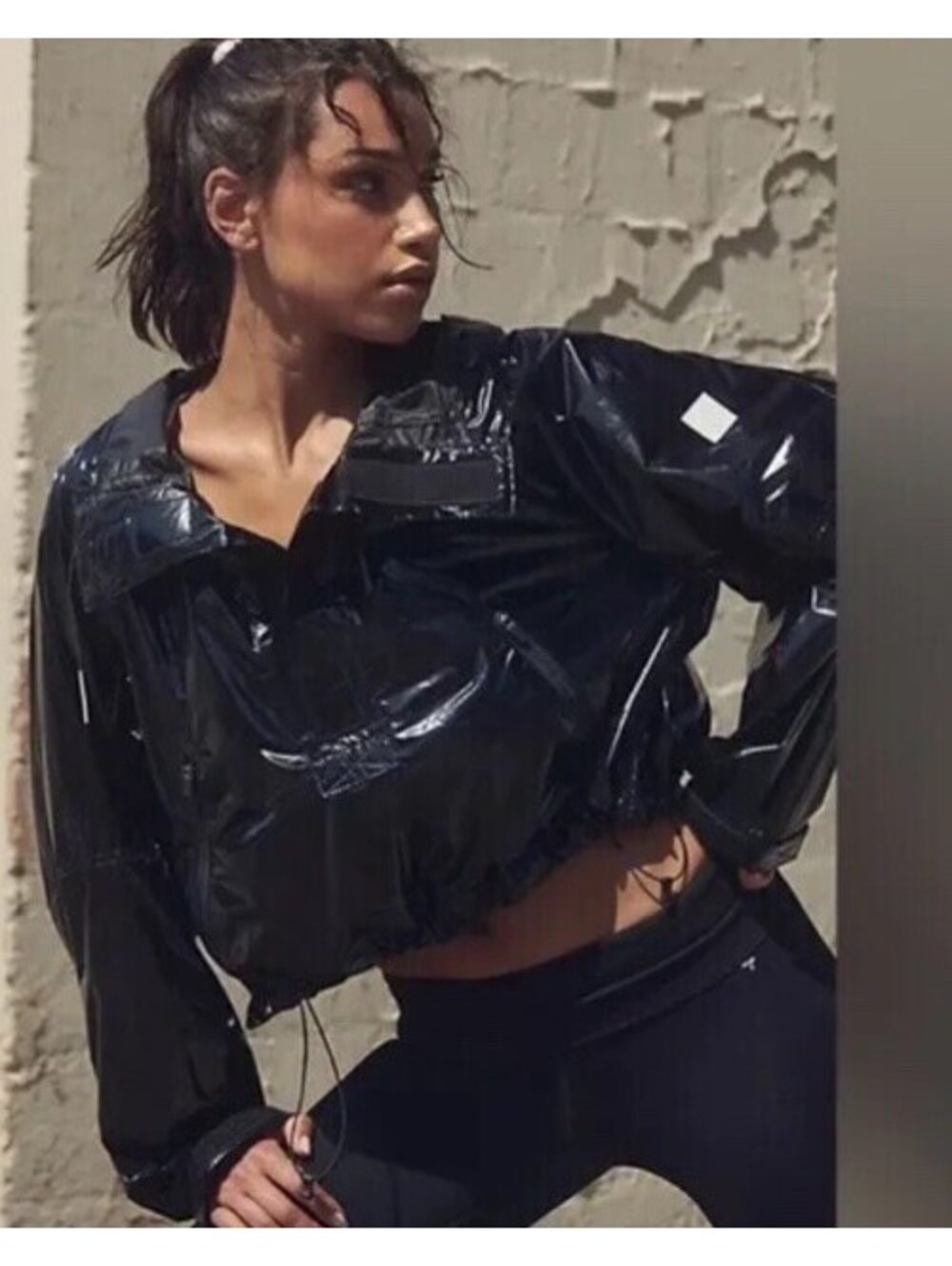 Free People Dew Drop Packable Rain Jacket black XS Oversized Crop Boxy NWT
